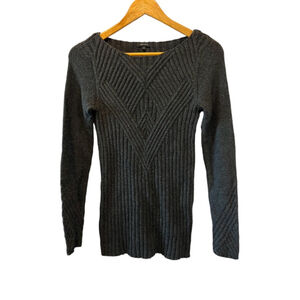 RW&CO Grey Angora Blend Cable Knit V Neck Long Pullover Sweater XS